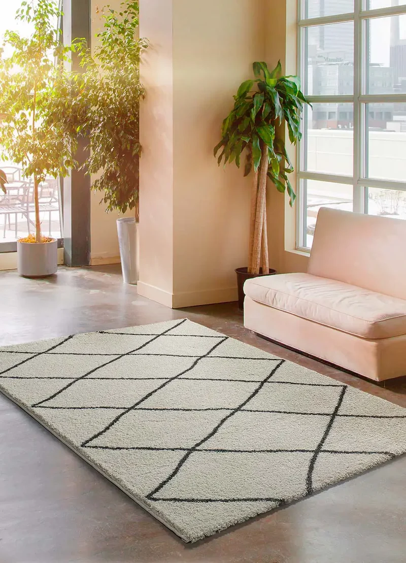 Alfombra shaggy con rombos Atlas 8633 Blanco