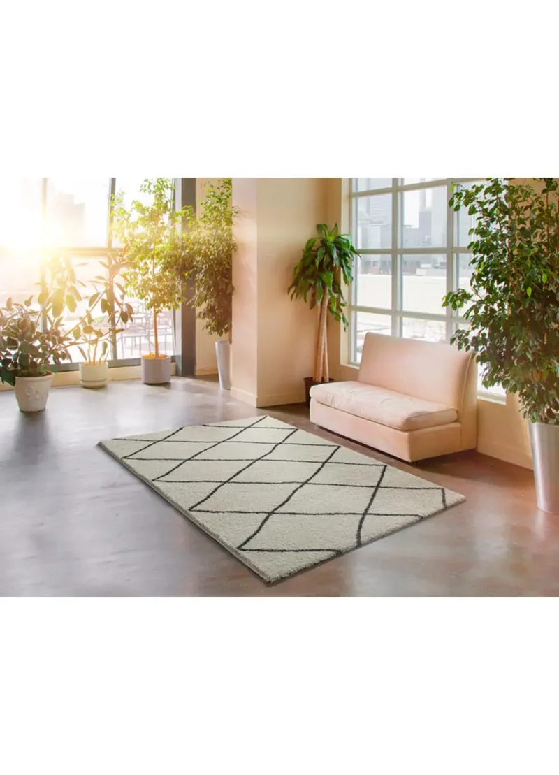 Alfombra shaggy con rombos Atlas 8633 Blanco