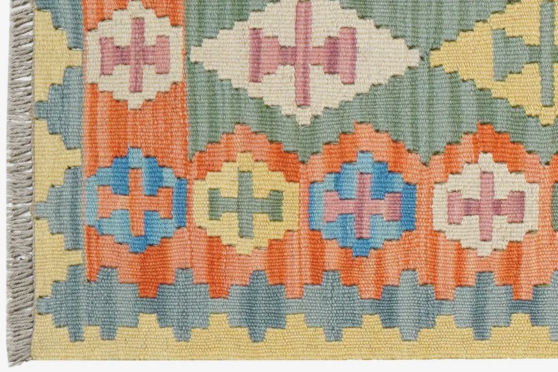 Kelim Gashgai · Handgewebt – Grün, 248x61 cm