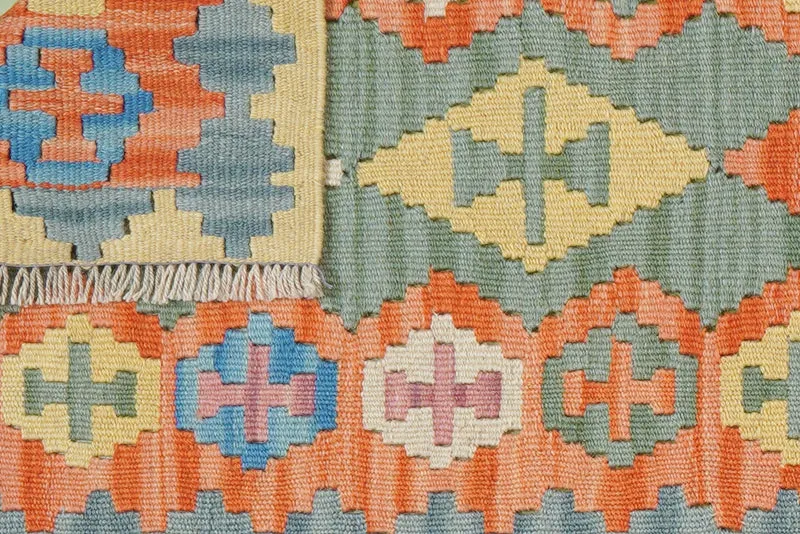 Kelim Gashgai · Handgewebt – Grün, 248x61 cm