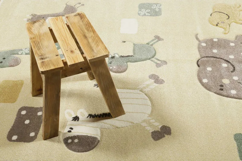 Esprit Kinderteppich Beige Gelb meliert "Lucky Zoo 2.0"