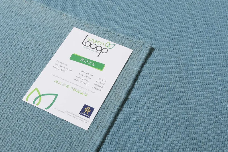 Kelim Teppich Türkis aus Baumwolle "Nizza" Green Looop