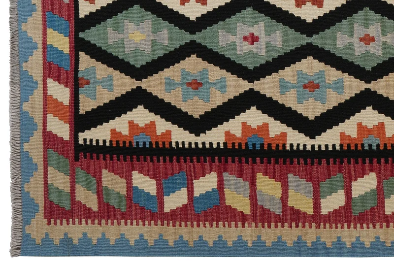Kelim Gashgai · Handgewebt – Schwarz, 200x157 cm