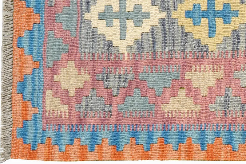 Kelim Gashgai · Handgewebt – Grau, 220x63 cm
