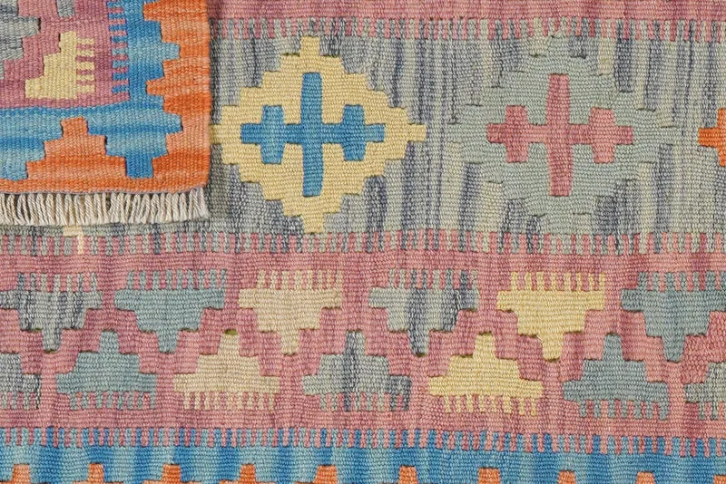 Kelim Gashgai · Handgewebt – Grau, 220x63 cm