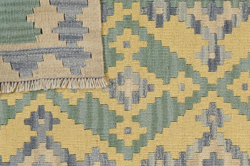 Kelim Gashgai · Handgewebt – Grün, 252x90 cm