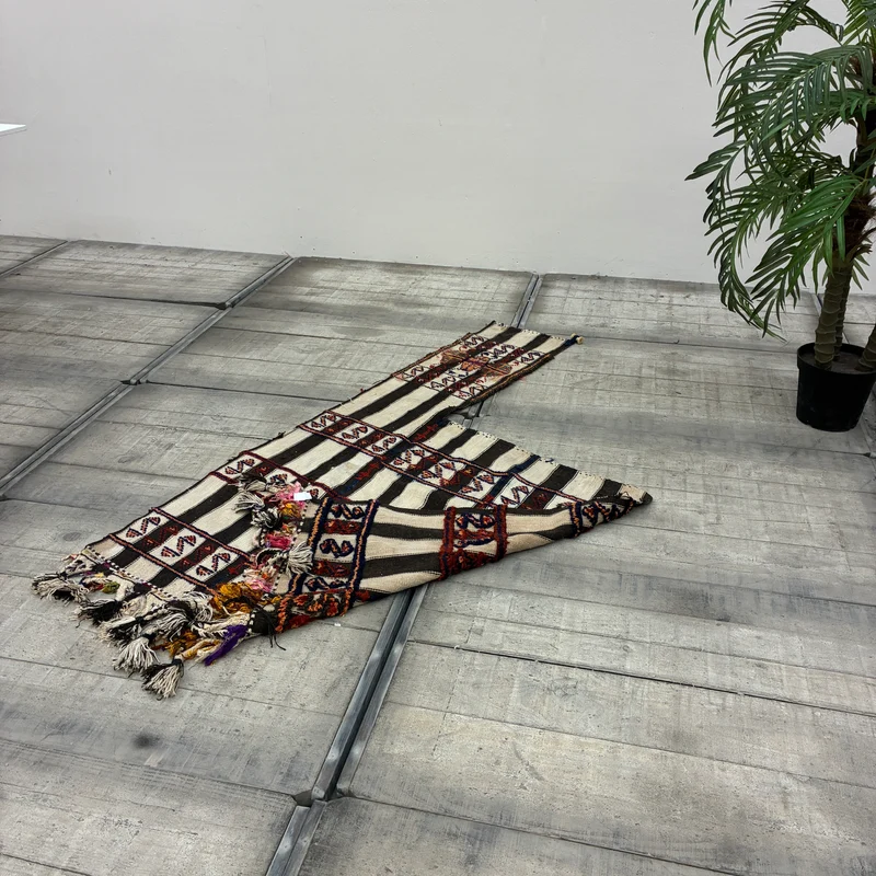 Orient Kelim Wandbehang 116x205cm Nomadenteppich Bestickt Fransen Teppich Gebraucht