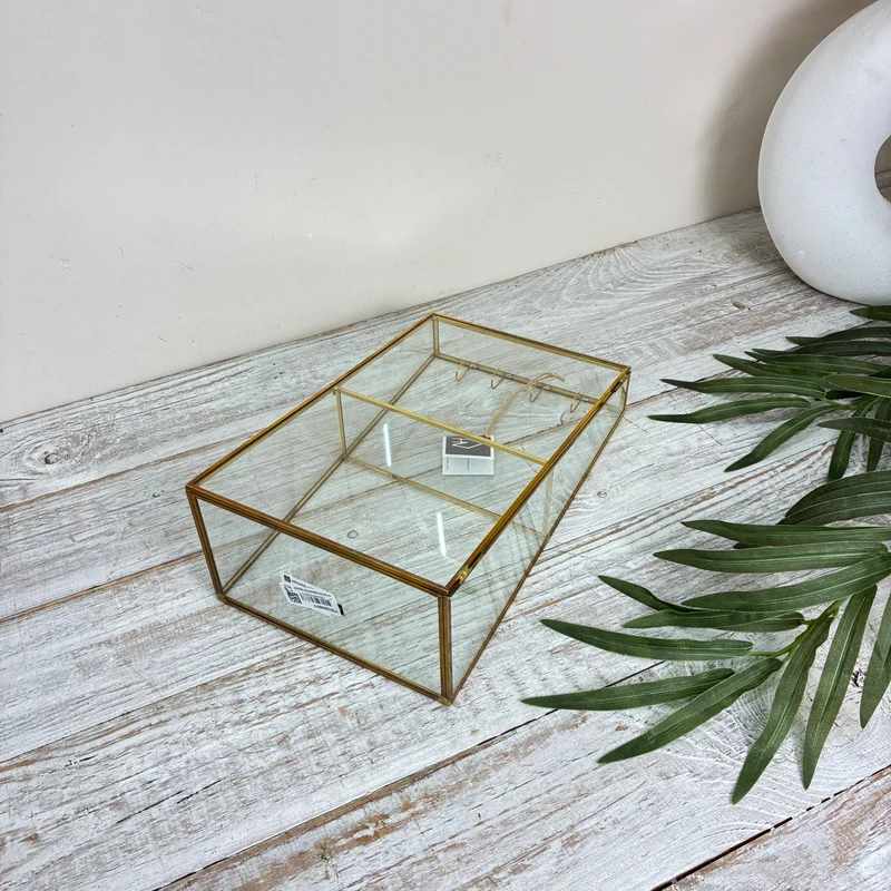 Schmuckschrank 31cm Messing Glas Schmuckvitrine Gold Kettenständer Deko