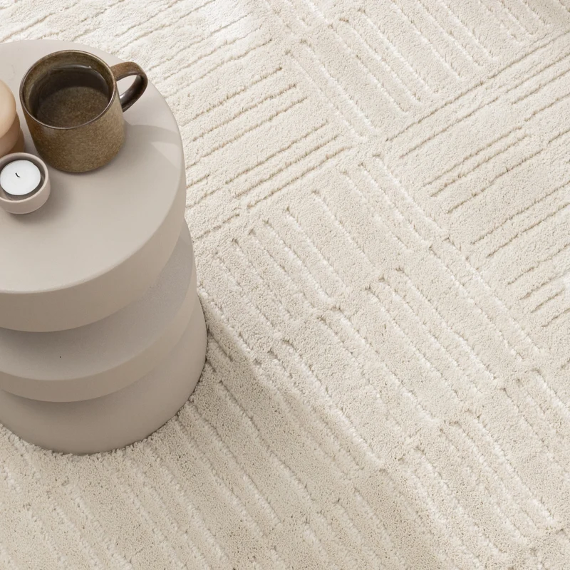 Teppich Wohnzimmer - Yune Lines Creme