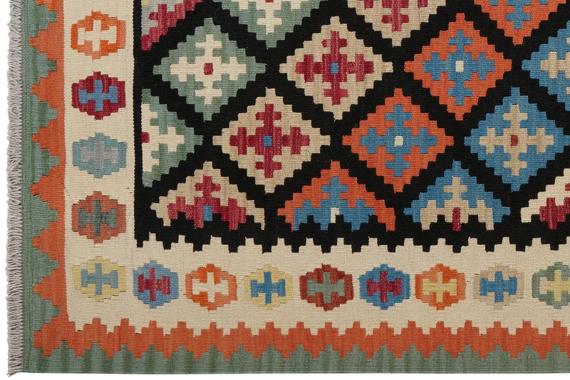 Kelim Gashgai · Handgewebt – Schwarz, 194x157 cm