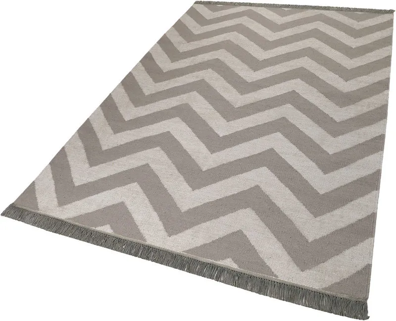 Kelim Teppich Grau Beige aus Naturfasern "Zig-Zag" WECONhome