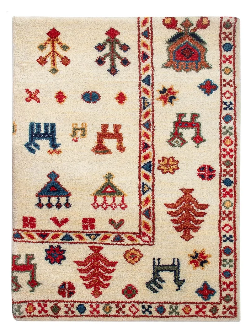 Gabbeh Teppich Indus 60x90cm - Wollteppich - beige