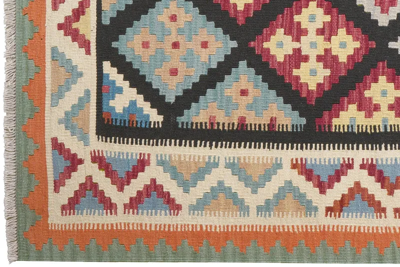 Kelim Gashgai · Handgewebt – Schwarz, 200x162 cm