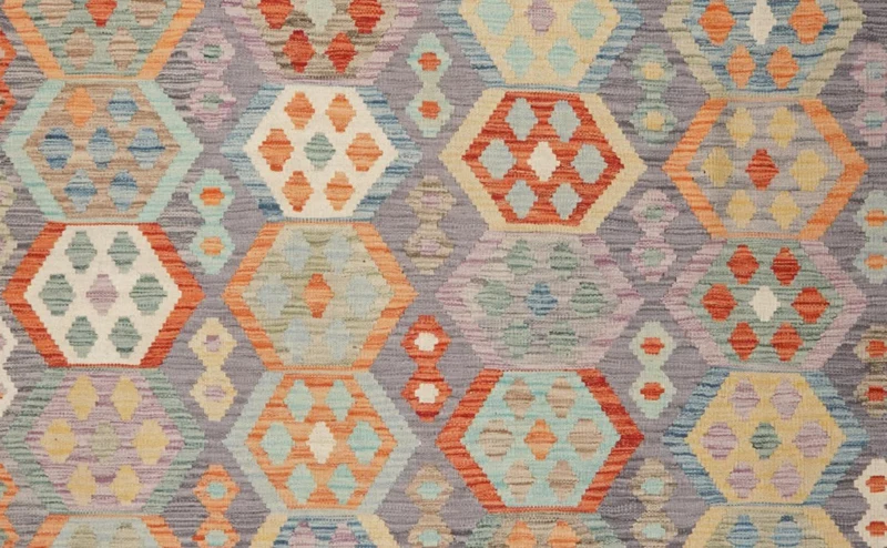 Kelim · Handgewebt – Grau, 296x205 cm