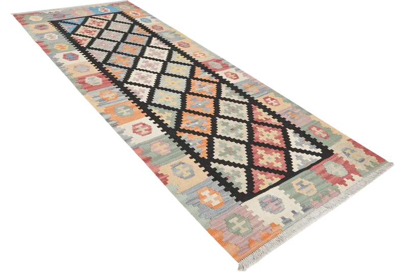 Kelim Gashgai · Handgewebt – Schwarz, 203x87 cm