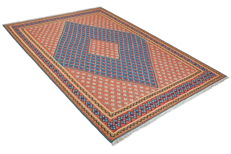 Kelim Senneh · Handgewebt – Blau, 198x154 cm