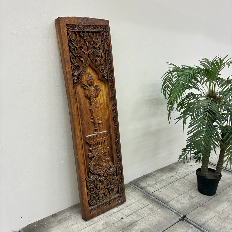 Wandpaneel Geschnitzt Thailand Gottheit Flammenbogen Holz Wandrelief Antik
