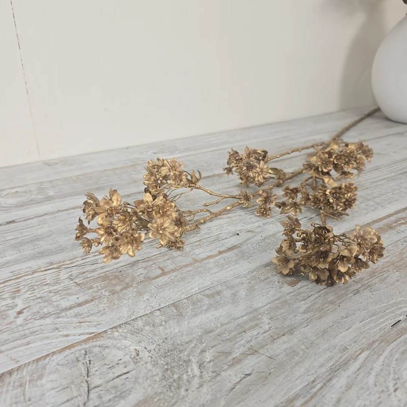 Künstliche Zweigblume 117cm Dekoblume Goldfarben Deko