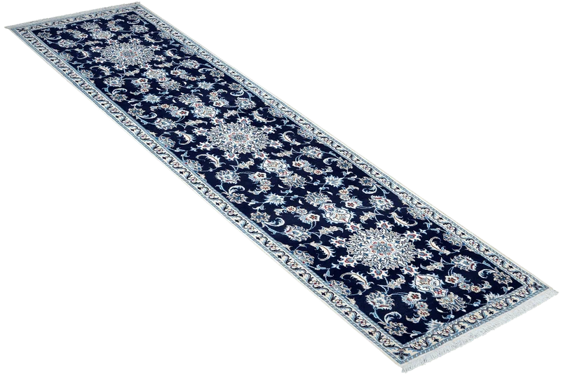 Nain 12La · Handgeknüpft – Blau, 290x77 cm