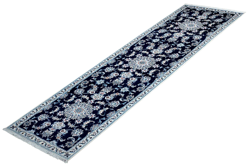 Nain 12La · Handgeknüpft – Blau, 290x77 cm