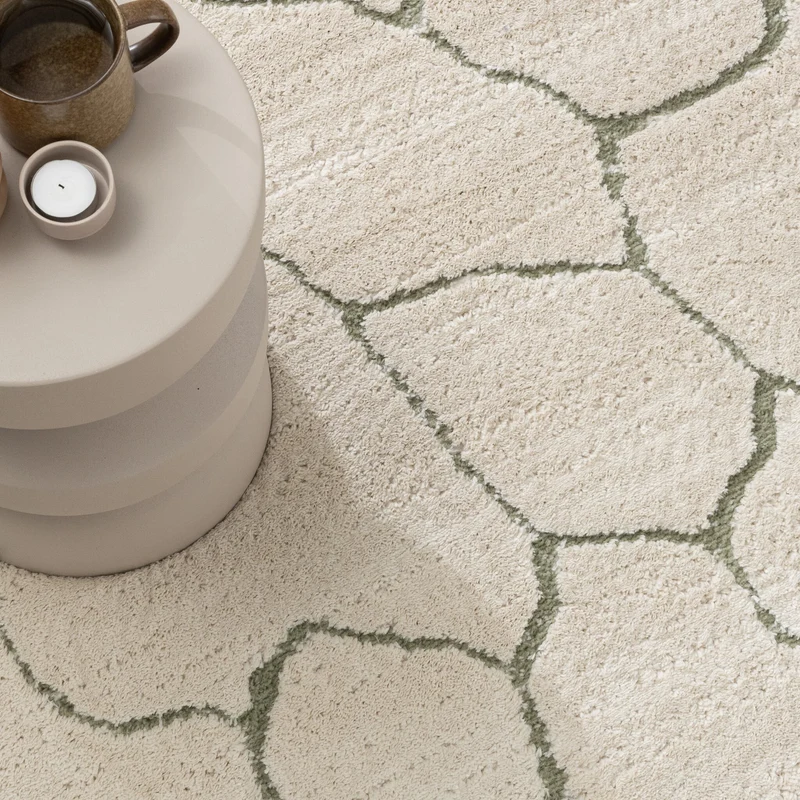 Teppich Wohnzimmer - Yune Stone Creme Grün