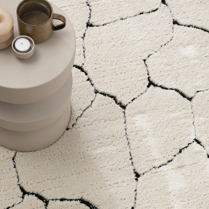 Teppich Wohnzimmer - Yune Stone Creme Schwarz