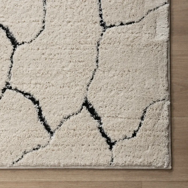 Teppich Wohnzimmer - Yune Stone Creme Schwarz