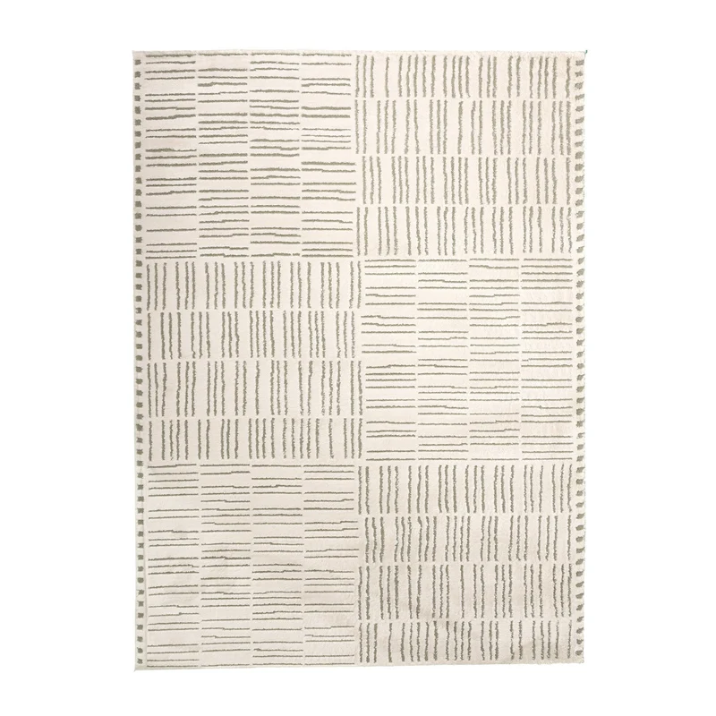 Teppich Wohnzimmer - Yune Lines Creme Grün
