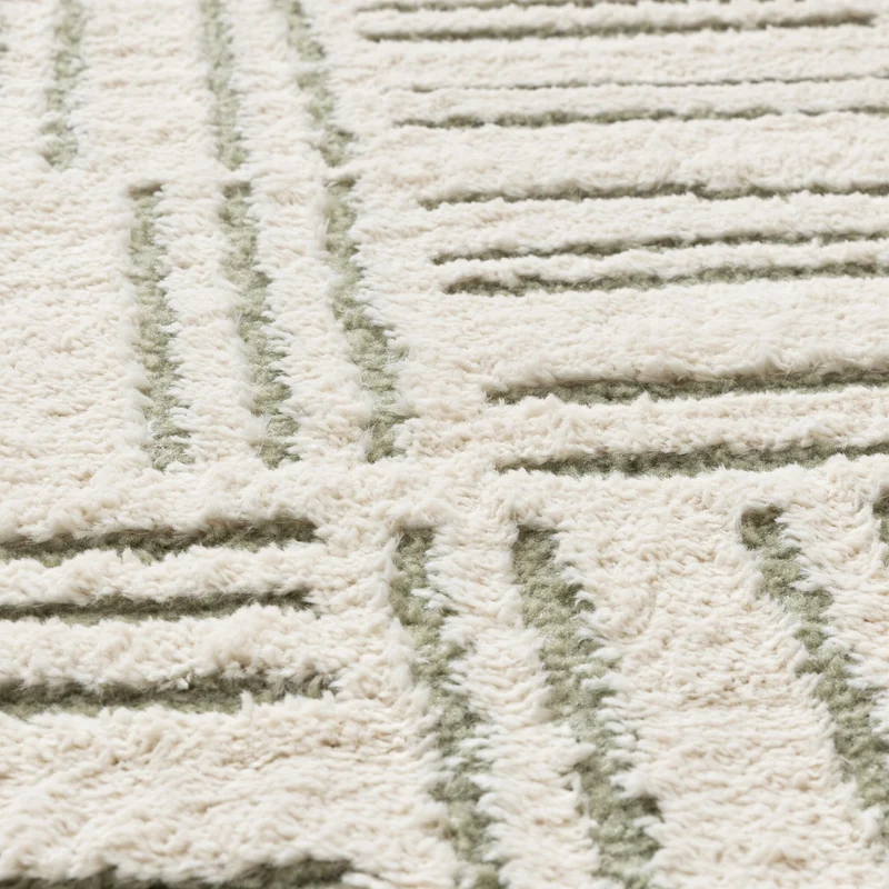 Teppich Wohnzimmer - Yune Lines Creme Grün