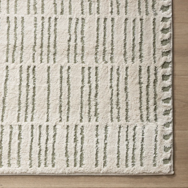 Teppich Wohnzimmer - Yune Lines Creme Grün