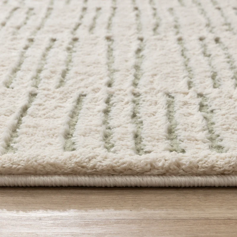Teppich Wohnzimmer - Yune Lines Creme Grün