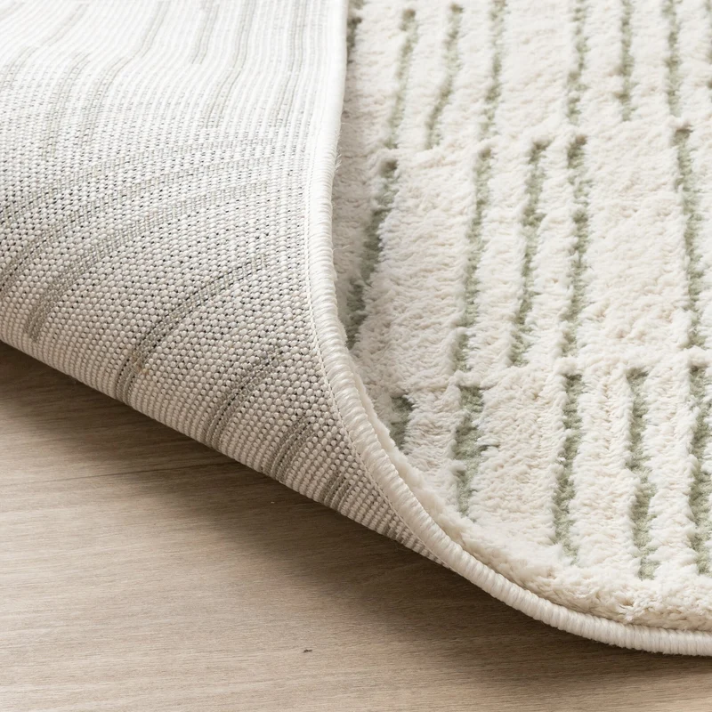 Teppich Wohnzimmer - Yune Lines Creme Grün