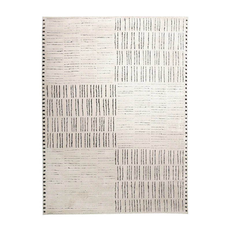 Teppich Wohnzimmer - Yune Lines Creme Schwarz