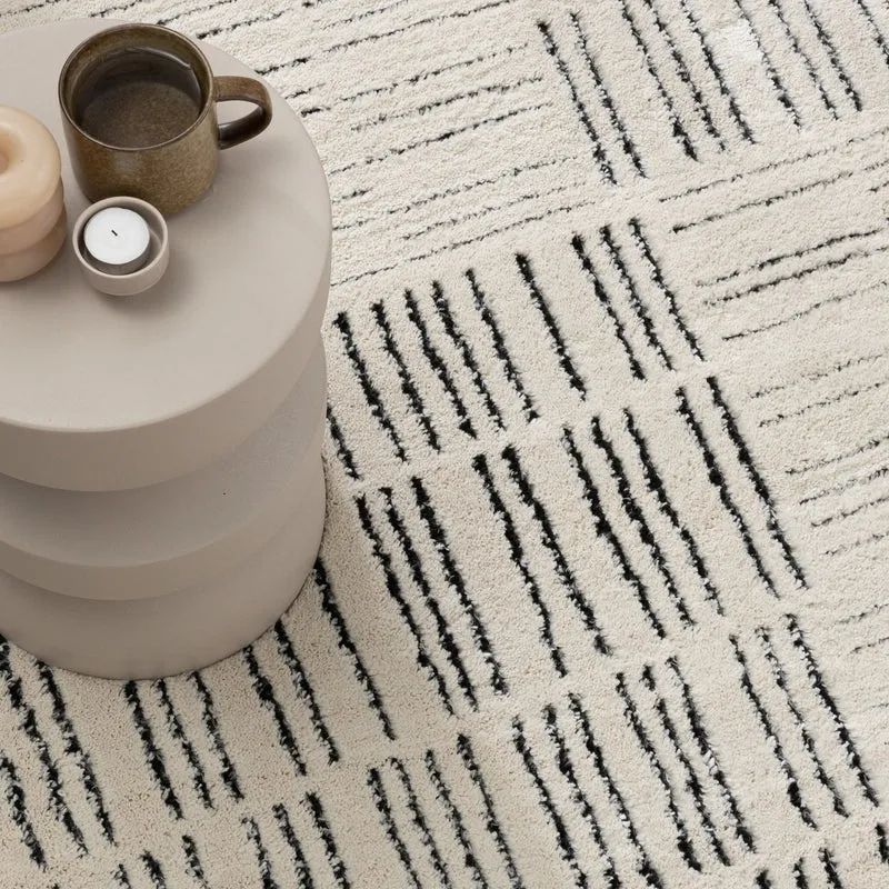 Teppich Wohnzimmer - Yune Lines Creme Schwarz