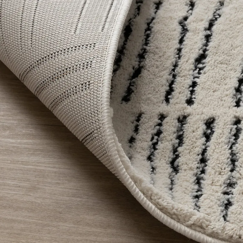 Teppich Wohnzimmer - Yune Lines Creme Schwarz