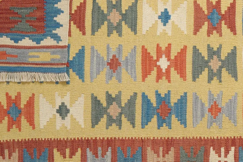 Kelim Gashgai · Handgewebt – Gelb, 202x89 cm