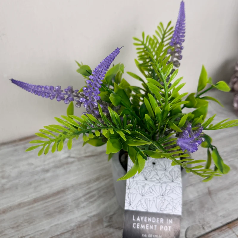 Künstliche Pflanze Lavendel im Zementtopf Deko Blume Lila
