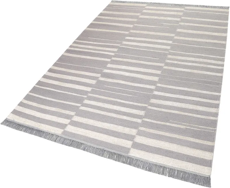 Kelim Teppich Grau Beige aus Naturfasern "Skid Marks" WECONhome