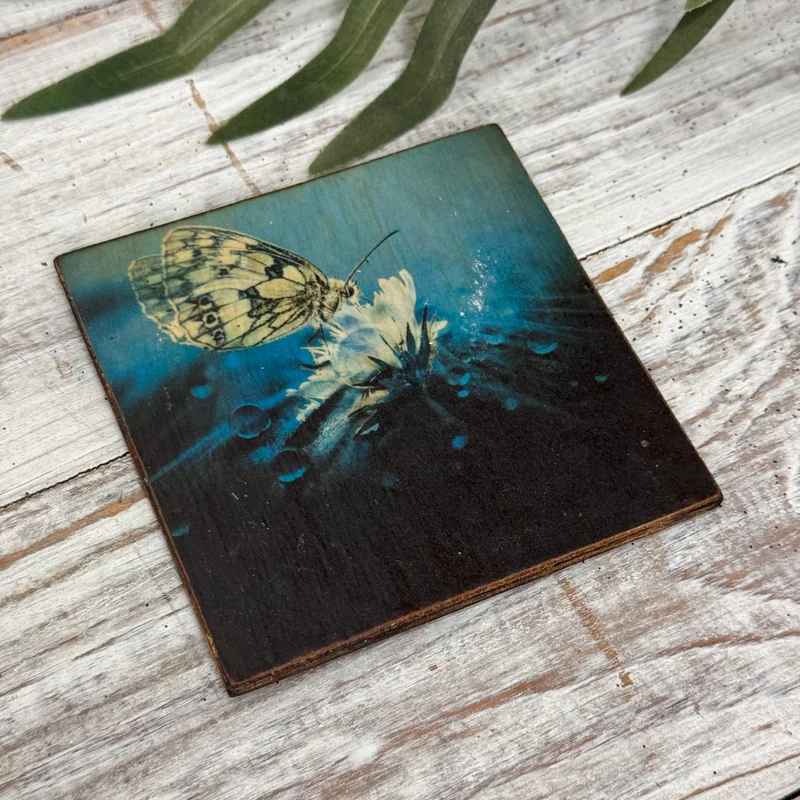 Untersetzer Schmetterling Waldbrettspiel Holz Quadratisch 10x10 Deko Küchenbedarf