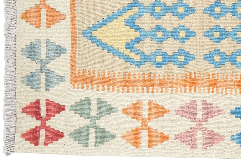Kelim Gashgai · Handgewebt – Beige, 244x63 cm