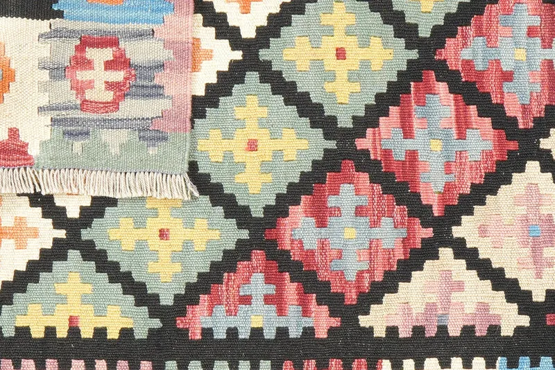 Kelim Gashgai · Handgewebt – Schwarz, 121x80 cm