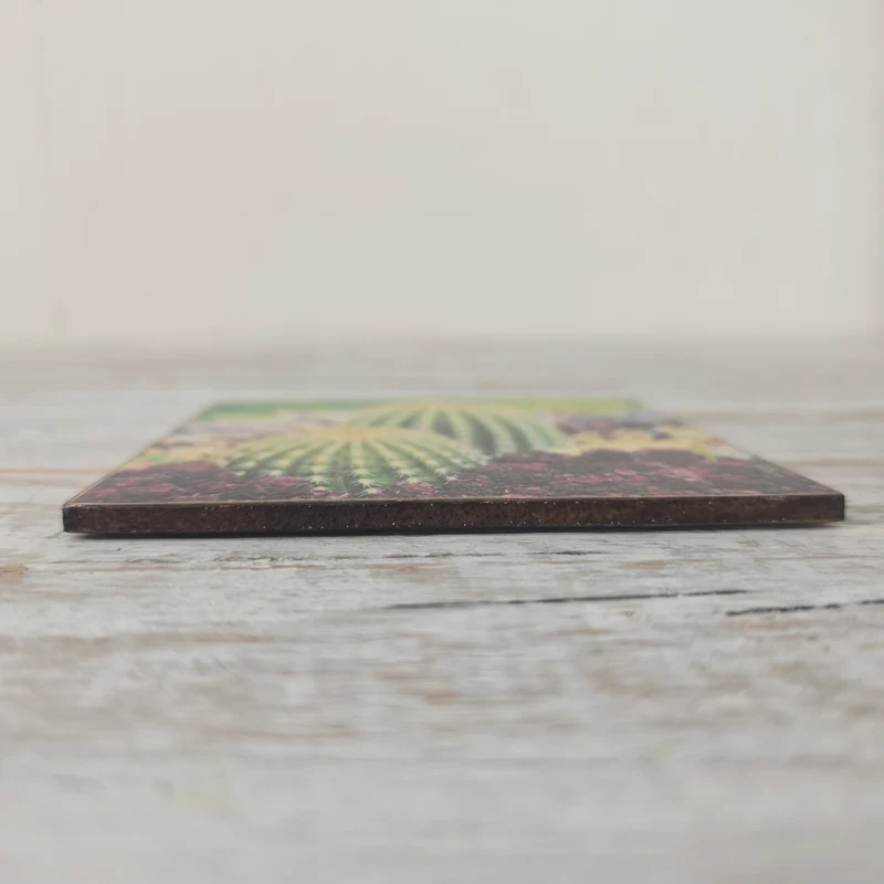 Untersetzer 10x10cm Grün Mehrfarbig Holz Kaktus-Motiv Deko