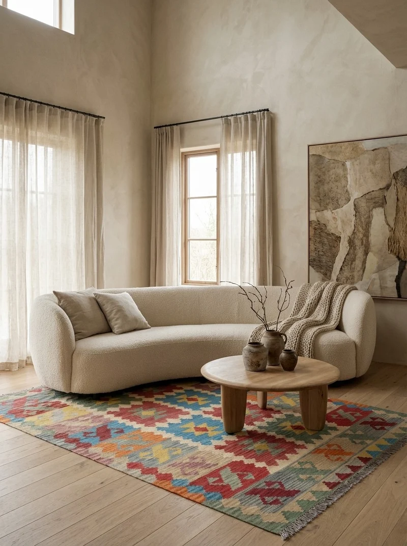 Kelim Gashgai · Handgewebt – Beige, 238x173 cm