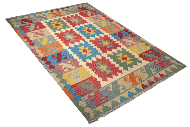 Kelim Gashgai · Handgewebt – Beige, 238x173 cm