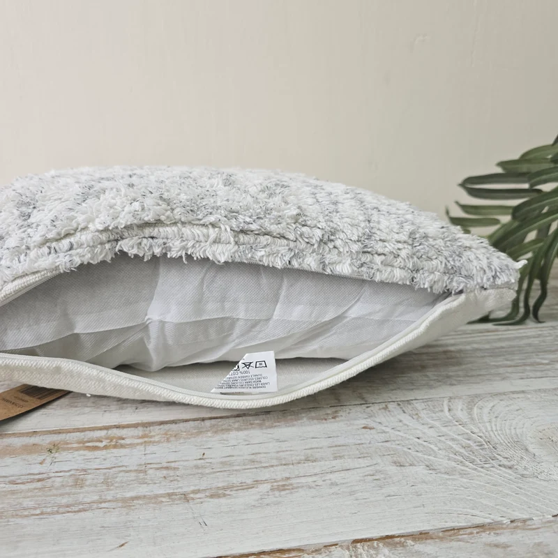 TISECO Kissen Zierkissen Weiß Grau Flauschig Struktur Mit Reißverschluss Deko