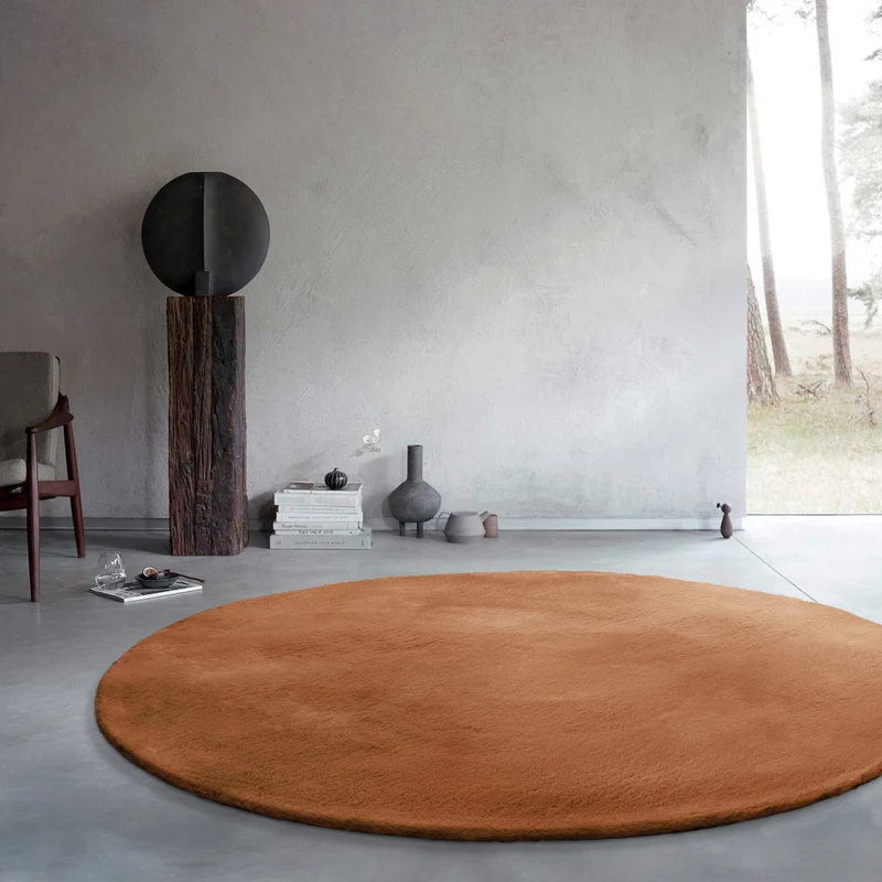 Kunstfell Teppich Rund Terracotta flauschig und weich "Anna" WECONhome Basics