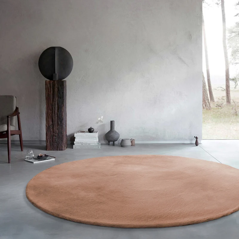 Kunstfell Teppich Rund Apricot flauschig und weich "Anna" WECONhome Basics