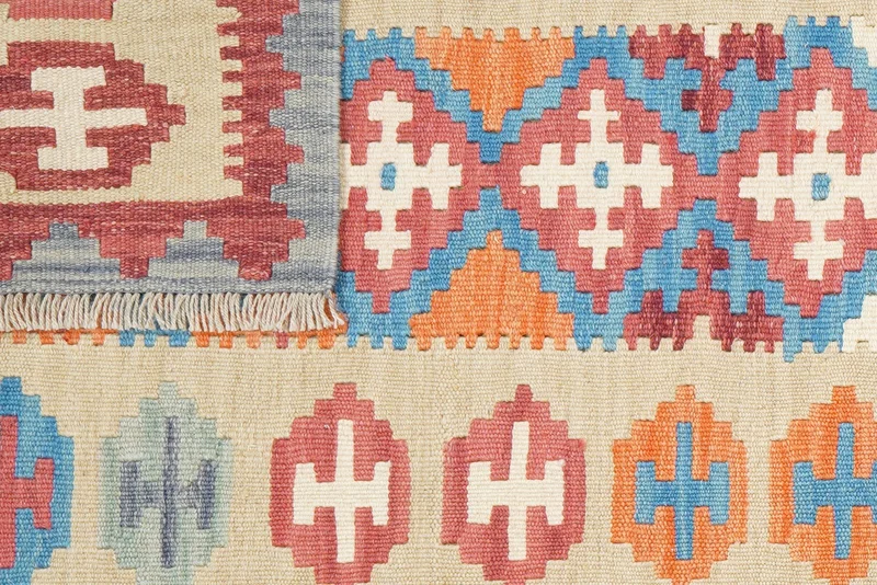 Kelim Gashgai · Handgewebt – Blau, 240x84 cm