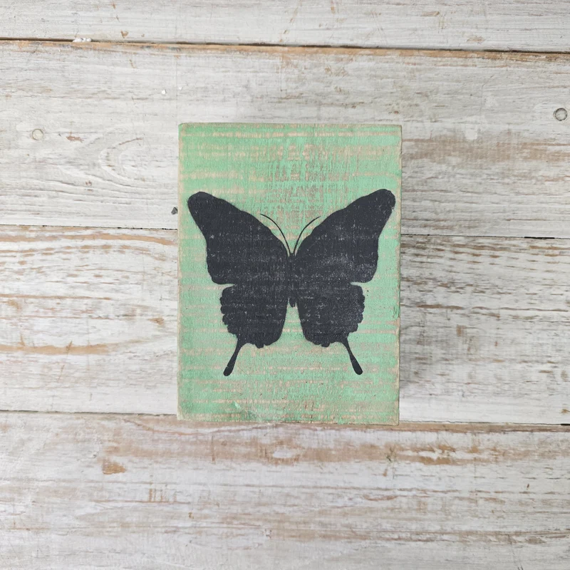 Schmetterling Deko Holzblock Grün Holz Dekoration