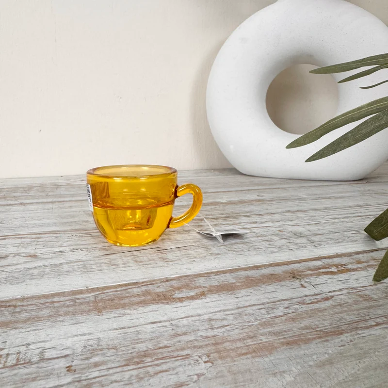Kerzenhalter Bernstein Gelb 8cm Tassenform Glas Kerzenständer Deko